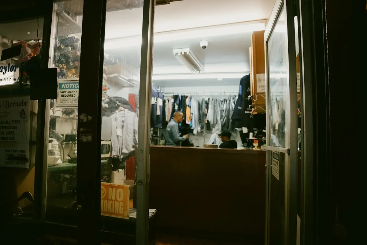 Inside a working dry-cleaning store