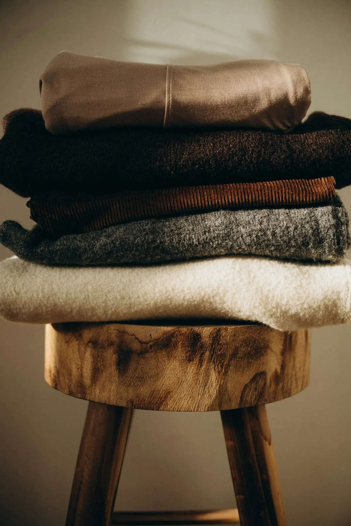Folded woollens, stacked